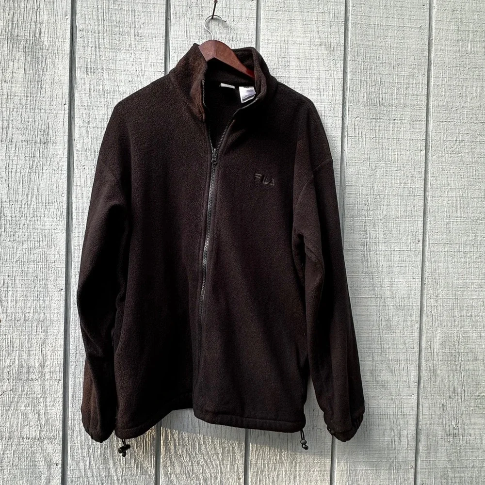 FILA Fleece Jacket Mens Large Full‎ Zip Mock Neck Coat Gray Performance